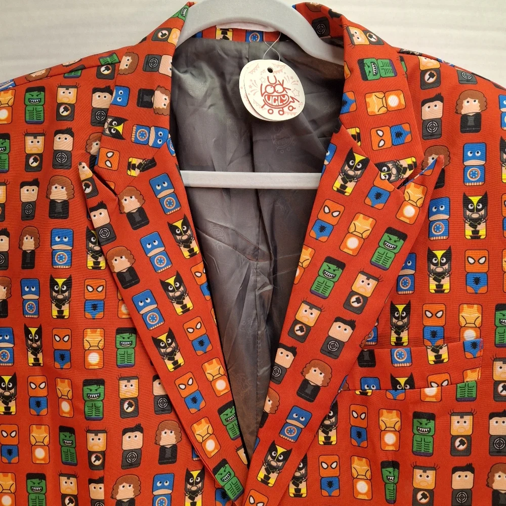 Marvel Mini Mates All Over Print Red Suit Blazer  Men Size Medium - Picture 9 of 16